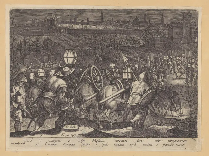 Slaget vid Camolia och Siena av Jan van der Straet (Stradanus)