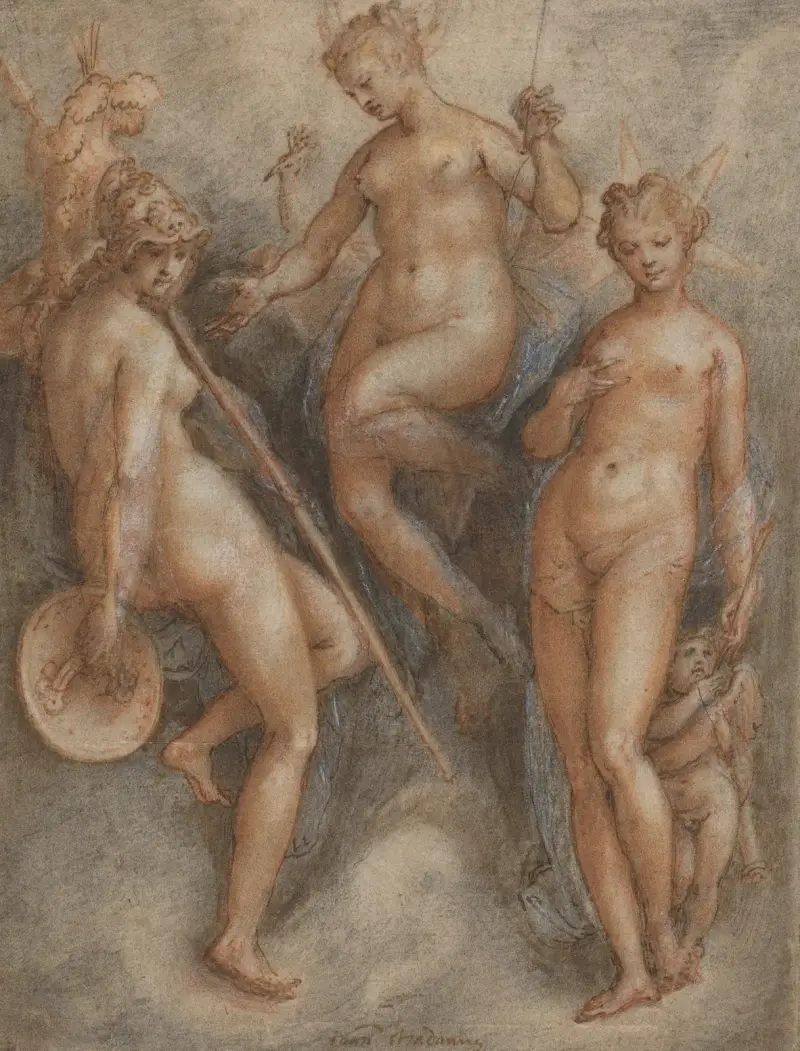Tre gudinnor – Minerva, Juno och Venus av Jan van der Straet (Stradanus)