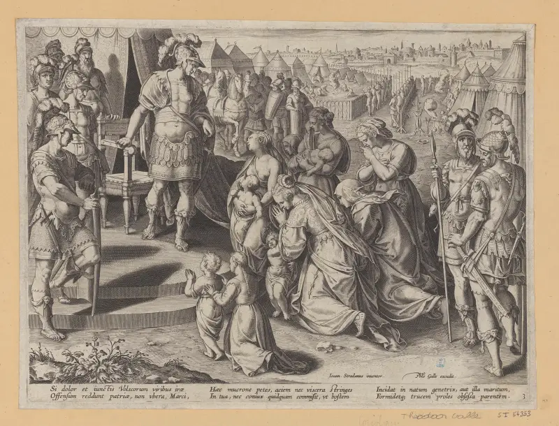 Veturia and Volumnia Begging Coriolanus av Jan van der Straet (Stradanus)