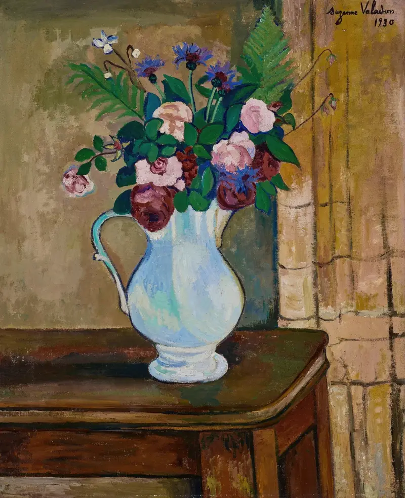 Strauß mit Rosen, Kornblumen und Farnen von Suzanne Valadon