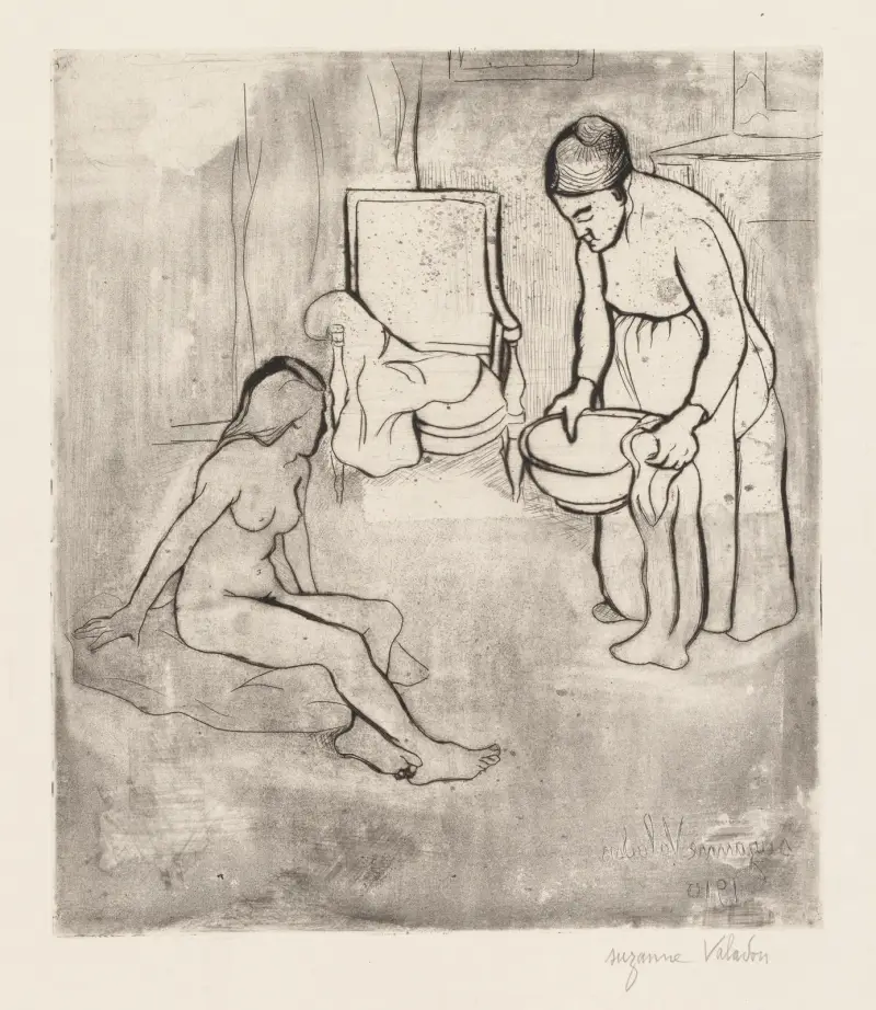 Grandmother with Louise, Nude Seated on the Floor av Suzanne Valadon