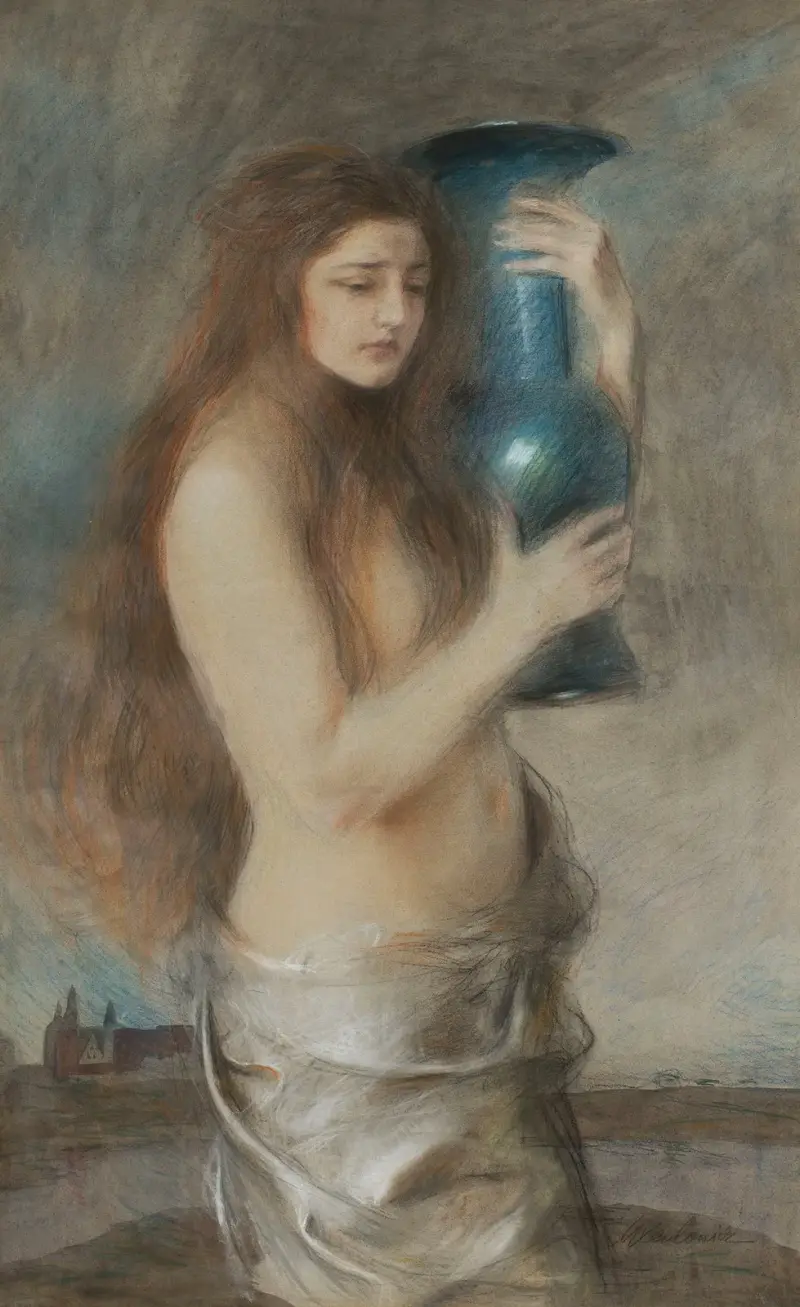 Girl with a blue vase (Tears) av Teodor Axentowicz