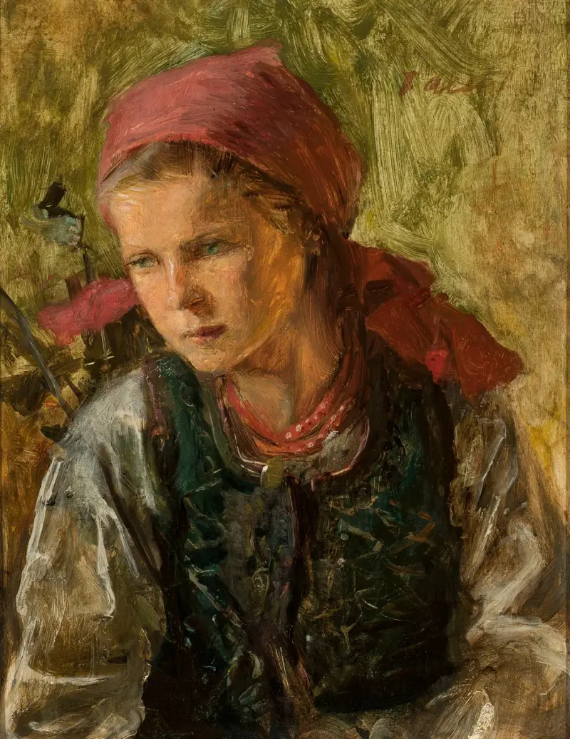 Peasant girl in a scarf av Teodor Axentowicz