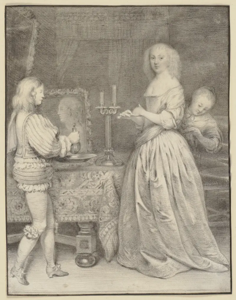 Dame am Toilettentisch mit Page und Zofe av Gerard ter Borch