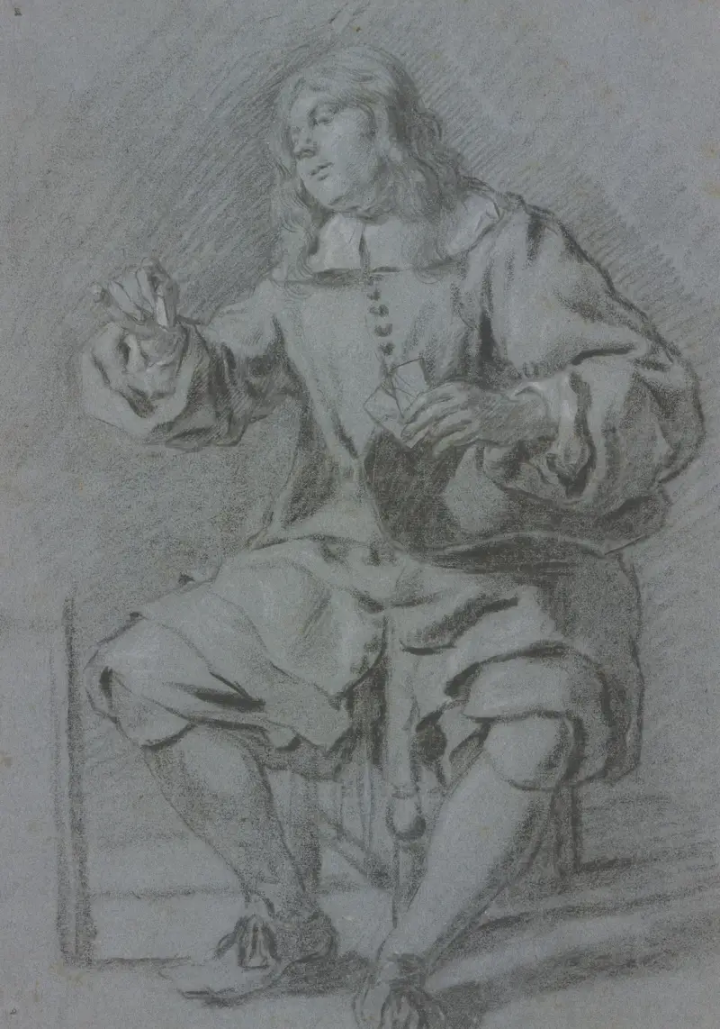 Ein Kartenspieler auf einem Stuhl sitzend av Gerard ter Borch