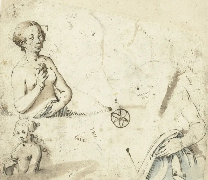 Studieblad med ett par kvinnliga halvfigurer av Gerard ter Borch