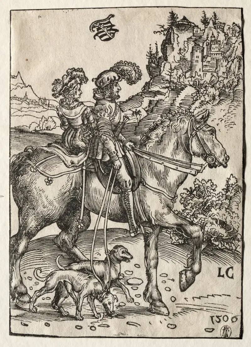 A Gentleman and a Lady Riding to the Chase av Lucas Cranach the Elder
