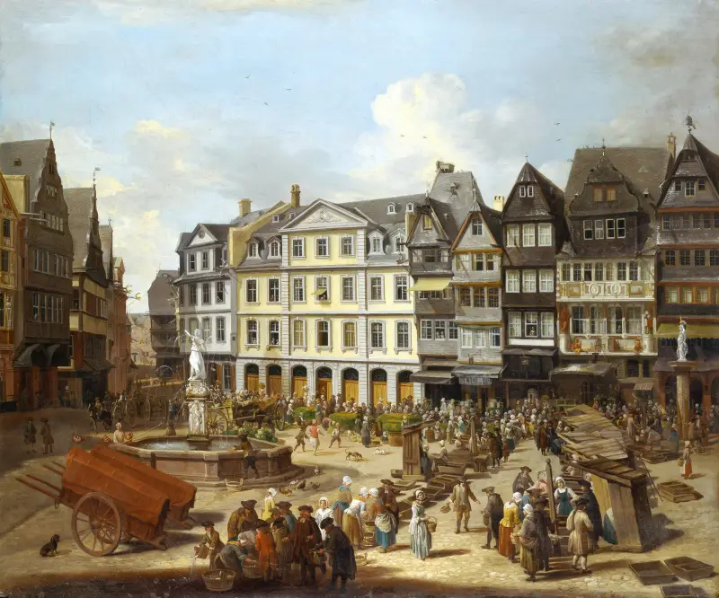 Der Markt auf dem Römerberg in Frankfurt von Christian Georg Schütz the elder
