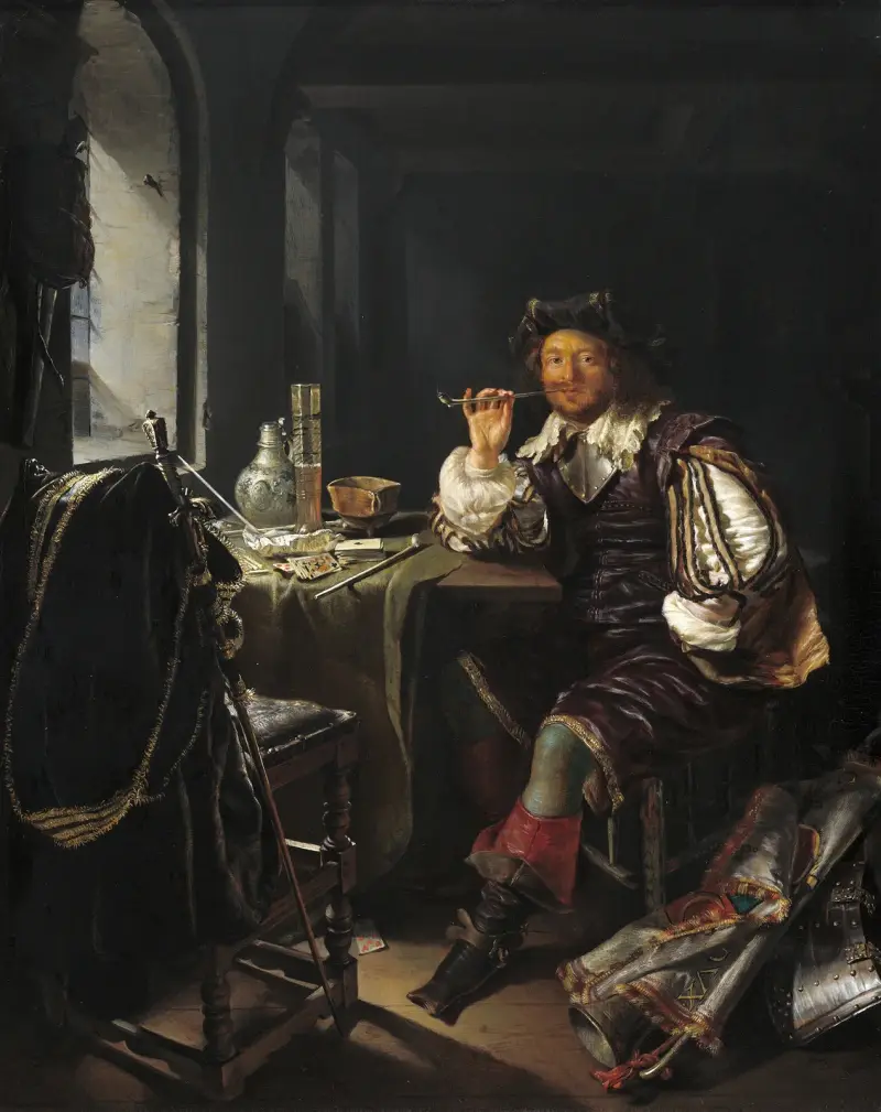 Voják kouřící dýmku, Frans van Mieris the Elder