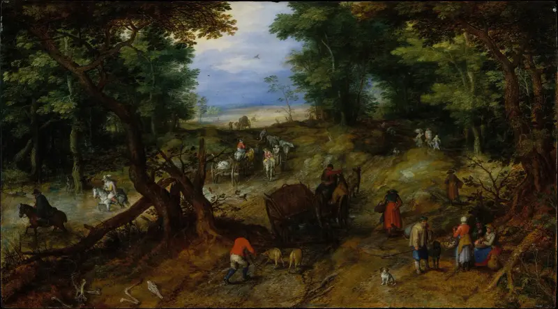 En skogsstig med vandrare av Jan Brueghel The Elder