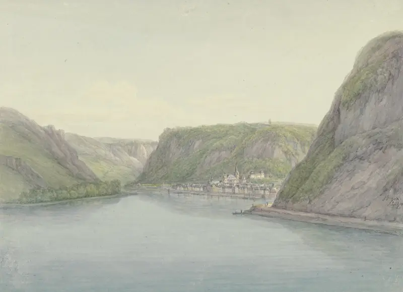 Blick in das Rheintal, rechts Sankt Goar av Christian Georg Schütz the elder