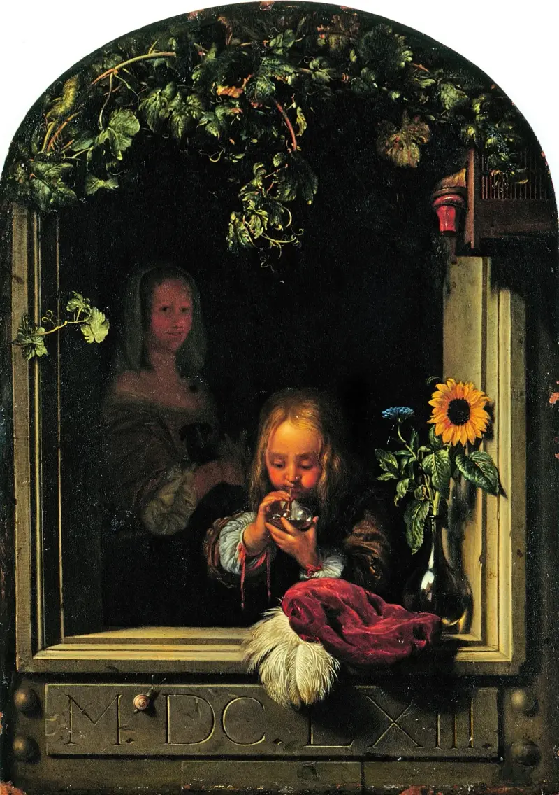 Junge, der Seifenblasen bläst von Frans van Mieris the Elder