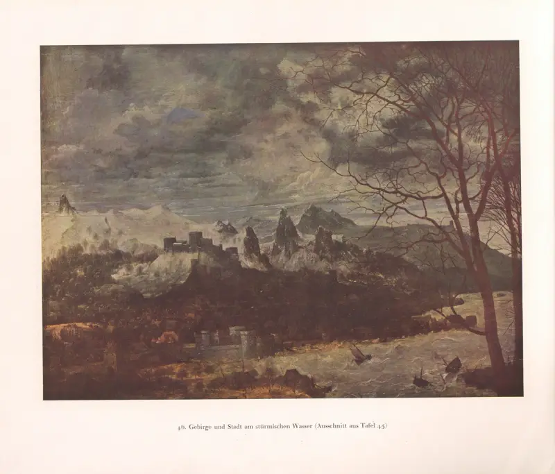 Gebirge und Stadt am stürmischen av Pieter Bruegel The Elder