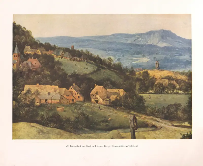Landschaft mit Dorf und fernen Bergen av Pieter Bruegel The Elder
