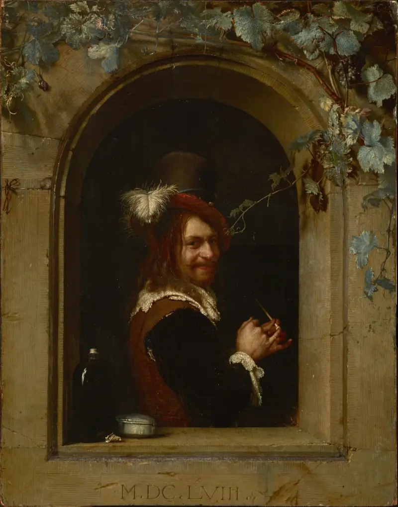 Muž s dýmkou u okna, Frans van Mieris the Elder