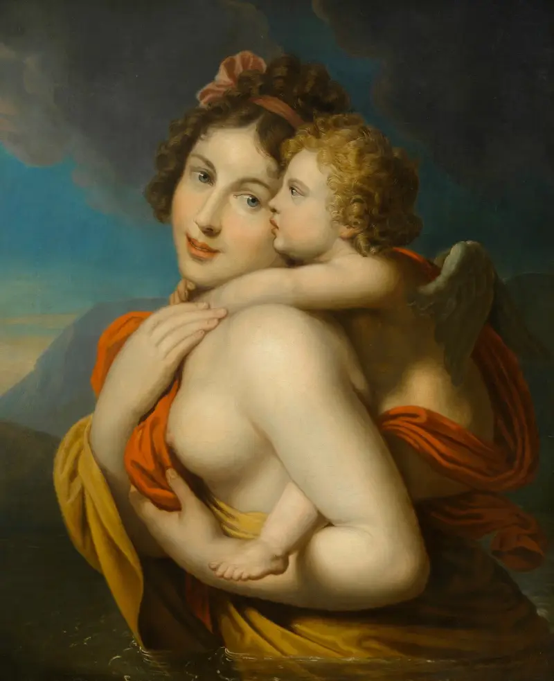 Nymphe trägt Amor durch einen Fluss von Johann Baptist von Lampi the Elder