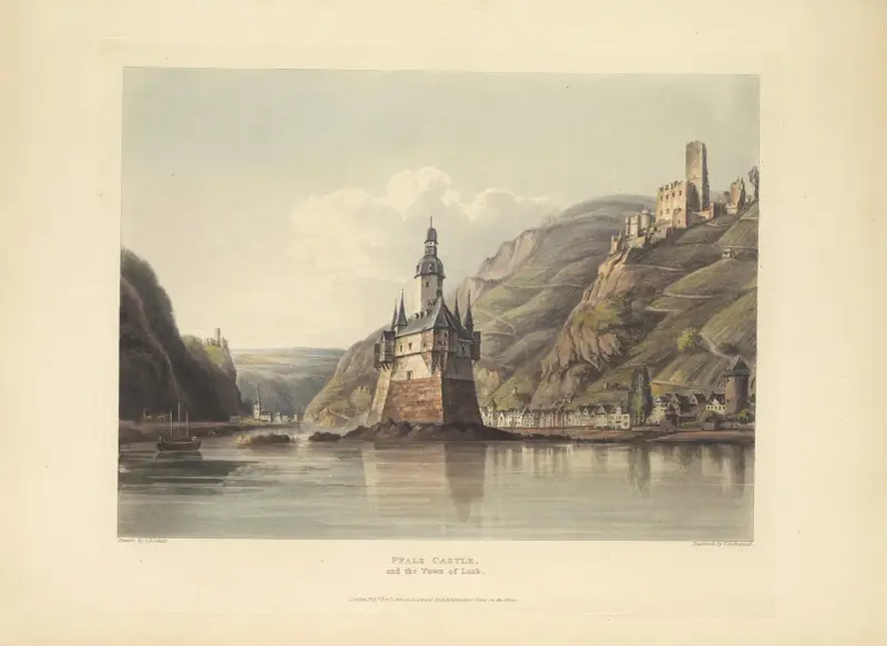 Pfalz Castle and Town of Kaub av Christian Georg Schütz the elder