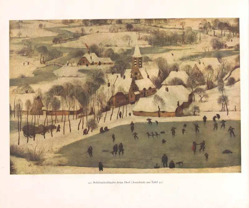 Schlittschuhläufer beim Dorf av Pieter Bruegel The Elder