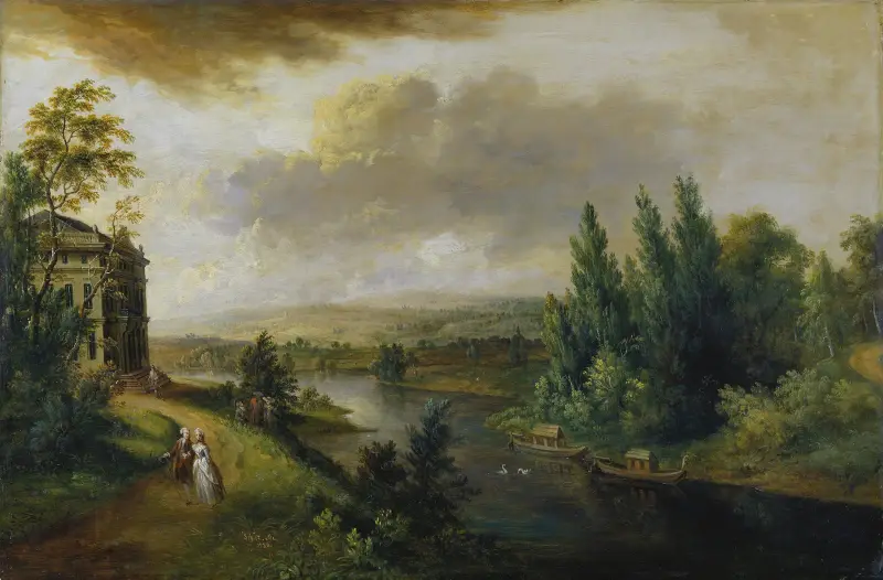 Slottet Schönbusch nära Aschaffenburg av Christian Georg Schütz the elder