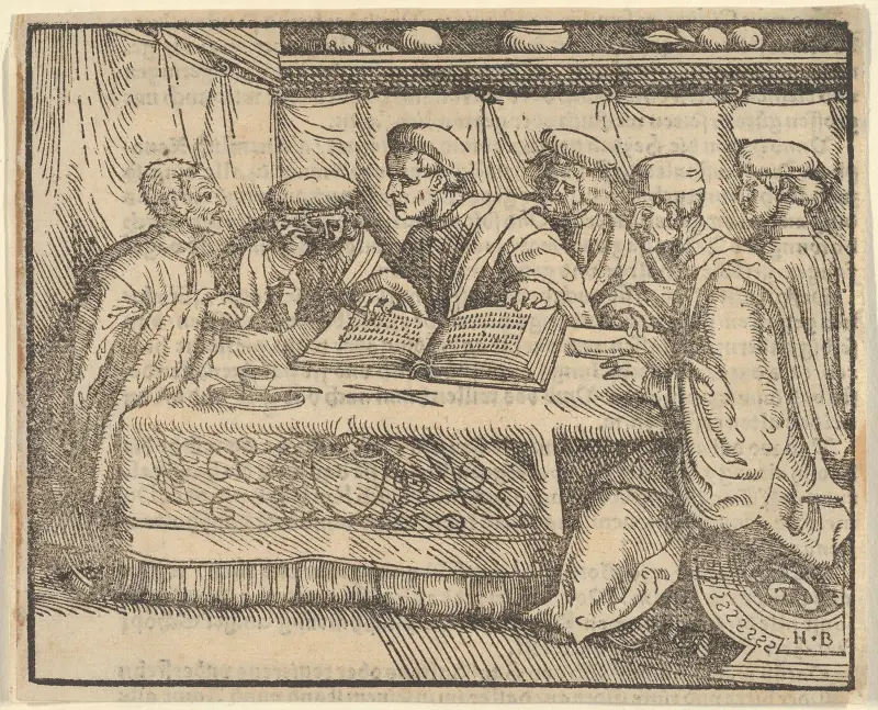 Sex lärda män vid ett bord av Hans Burgkmair The Elder