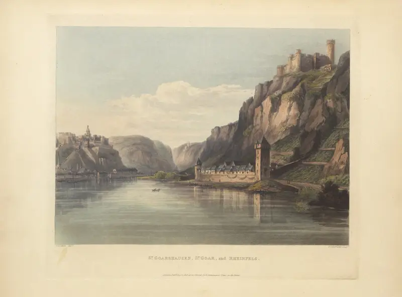 St. Goarshausen, St. Goar och Rheinfels av Christian Georg Schütz the elder