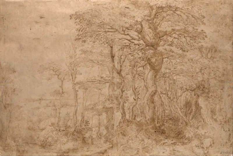 Lesní krajina s pěti medvědy, Pieter Bruegel The Elder