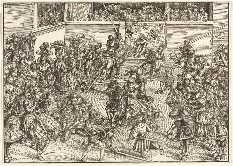 The Second Tournament with the Tapestry of Sampson and the Lion av Lucas Cranach the Elder