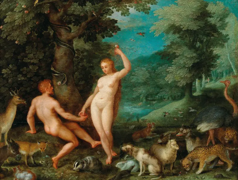 Adams frestelse i paradiset av Jan Brueghel The Elder