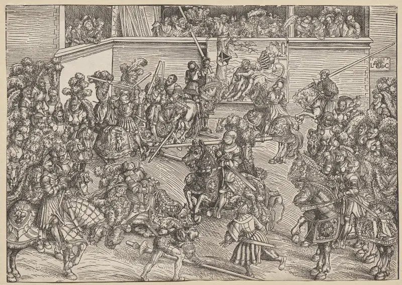 The Tournament with Sampson and the Lion av Lucas Cranach the Elder