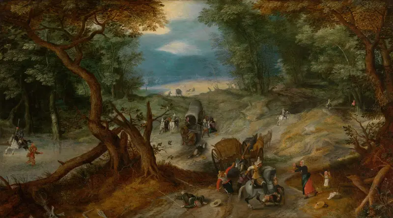 Travallers Attacked by Soldiers av Jan Brueghel The Elder