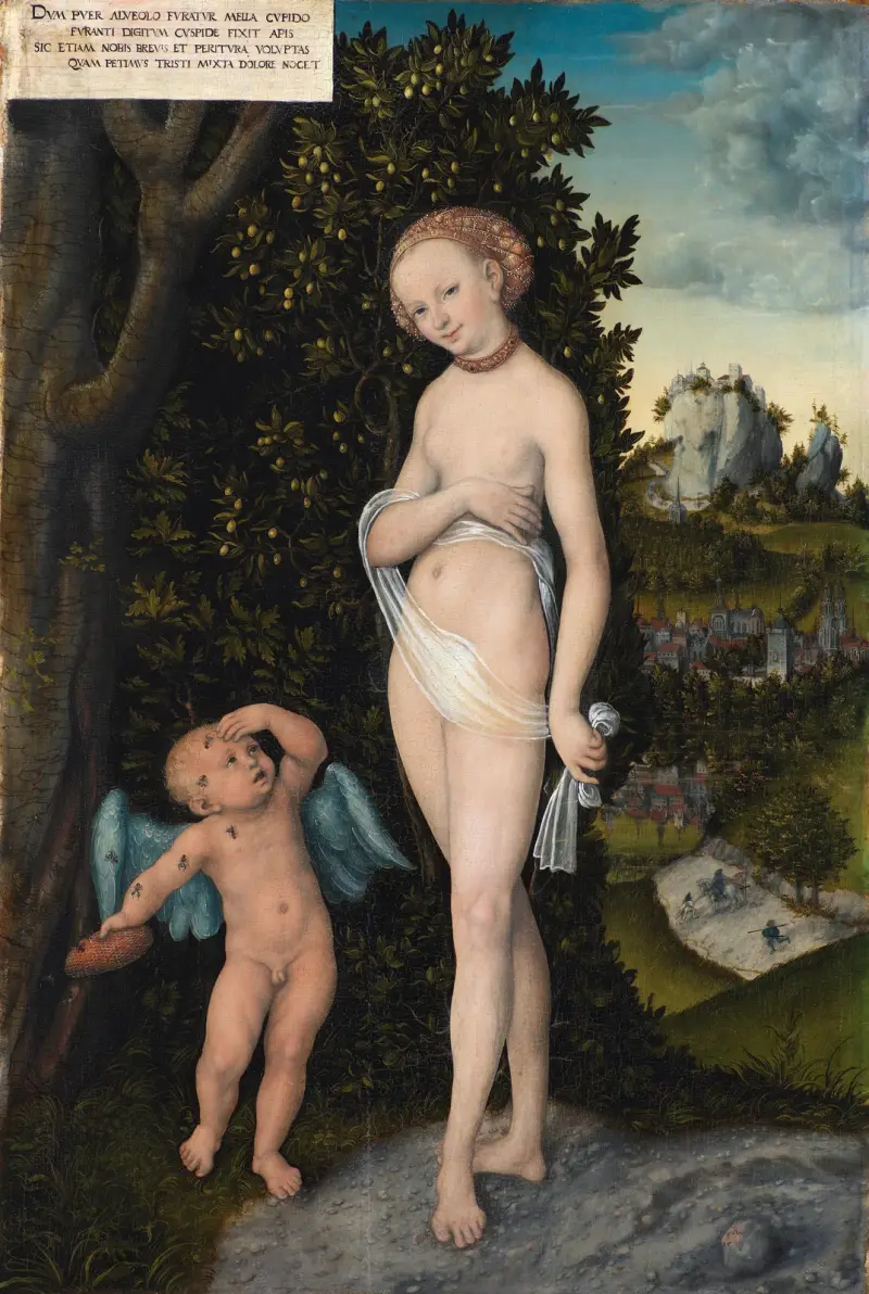 Venus mit Amor, Honig stehlend von Lucas Cranach the Elder