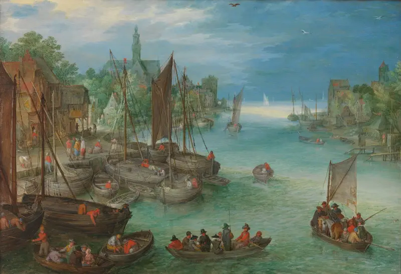 View of a City along a River av Jan Brueghel The Elder