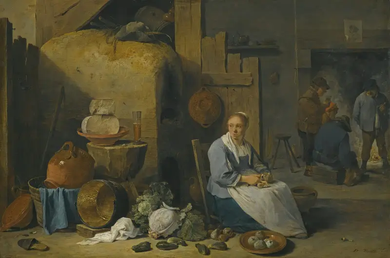 En lada inredning med en piga som förbereder grönsaker av David Teniers The Younger