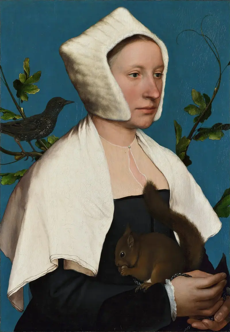 A Lady With A Squirrel And A Starling av Hans Holbein The Younger