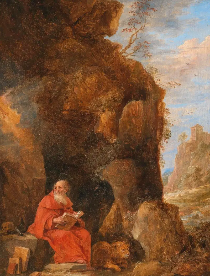 Landskap med den helige Hieronymus utanför en grotta av David Teniers The Younger