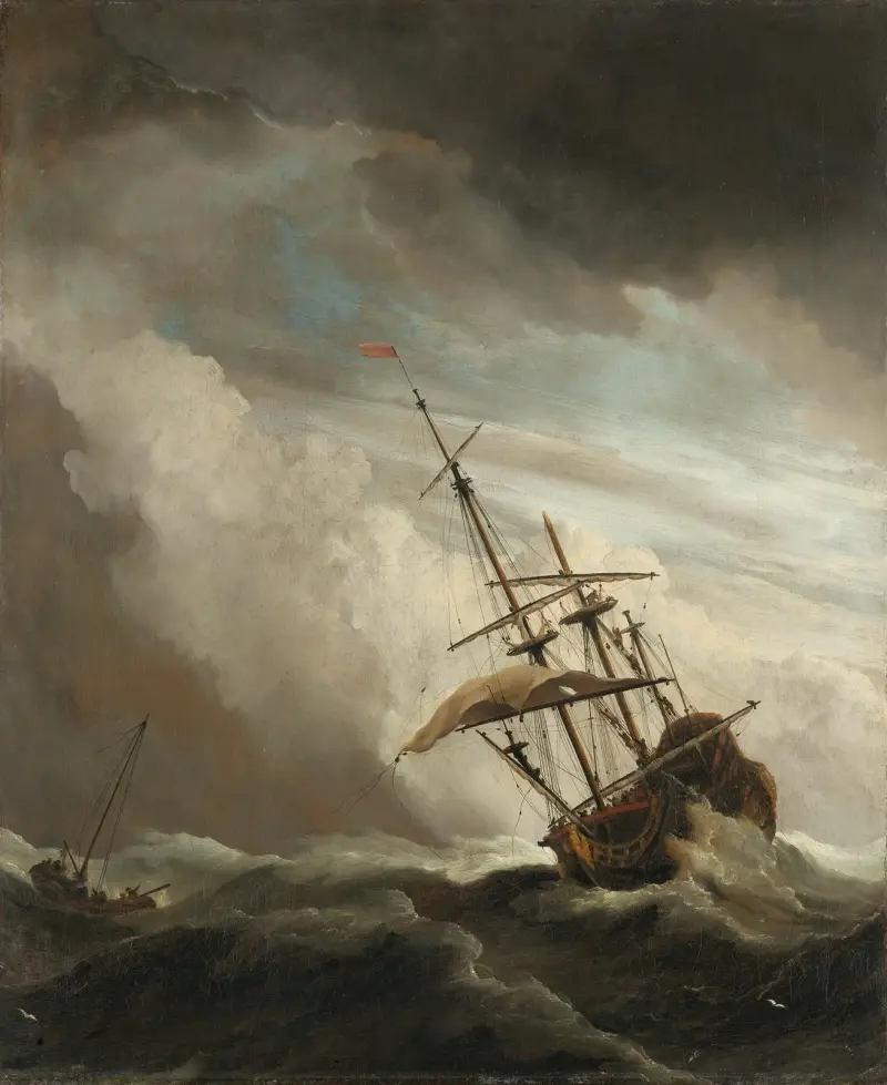 A Ship on the High Seas Caught by a Squall, Known as ‘The Gust’ av Willem van de Velde the Younger