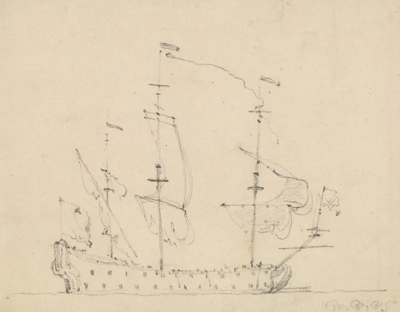 A Three Mast Warship av Willem van de Velde the Younger
