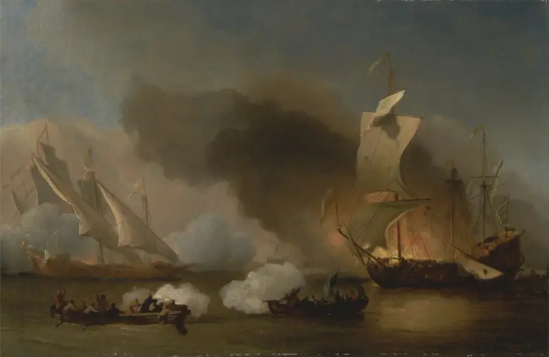 An Action off the Barbary Coast with Galleys and English Ships av Willem van de Velde the Younger