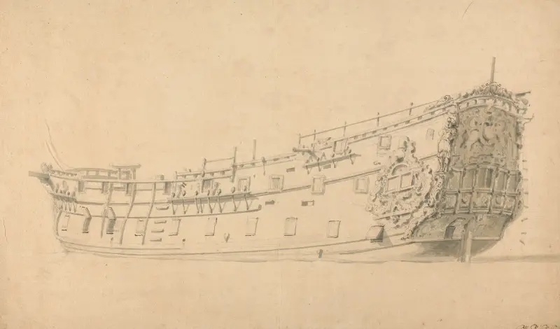 En engelsk örlogsmann, akterifrån av Willem van de Velde the Younger