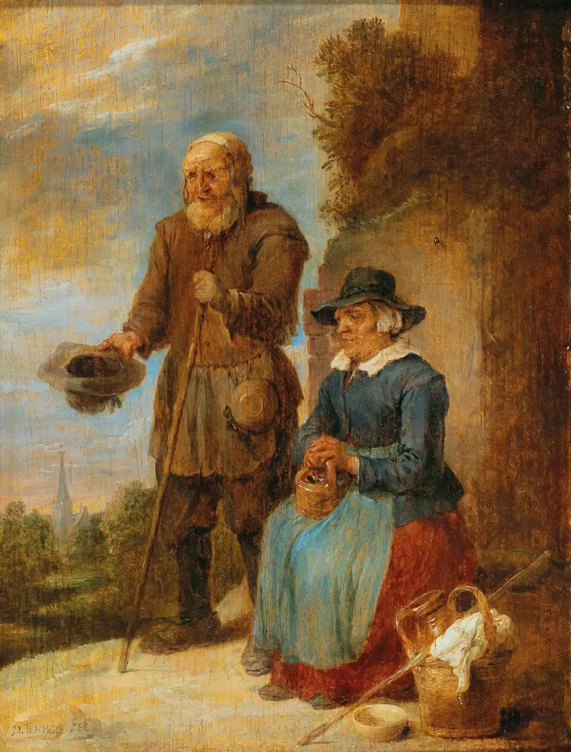 Ett gammalt par som tigger på gatan av David Teniers The Younger