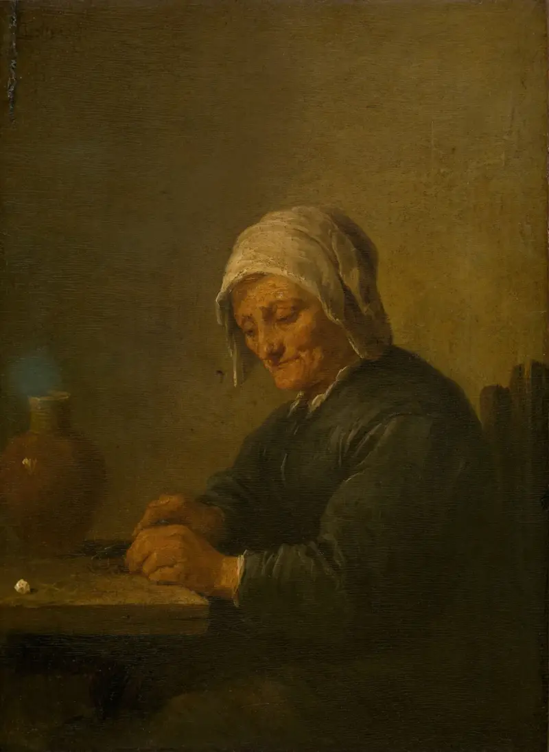 En gammal kvinna som skär tobak av David Teniers The Younger