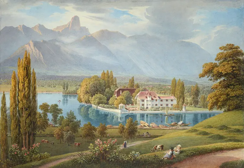 Ansicht von Schadau mit Aaremündung bei Thun von Gabriel Lory the Younger