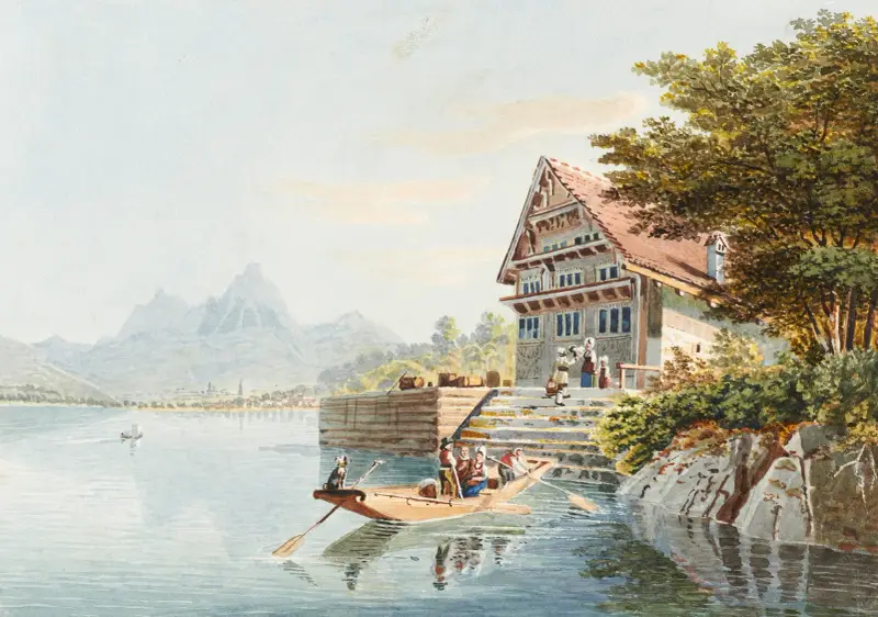 Auberge de Treib, między Bekenried a Brunnen, nad Jeziorem Czterech Kantonów, Gabriel Lory the Younger