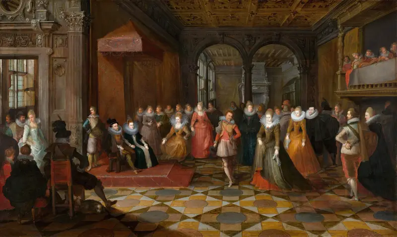 Ballroom Scene at a Court in Brussels av Frans Francken the Younger