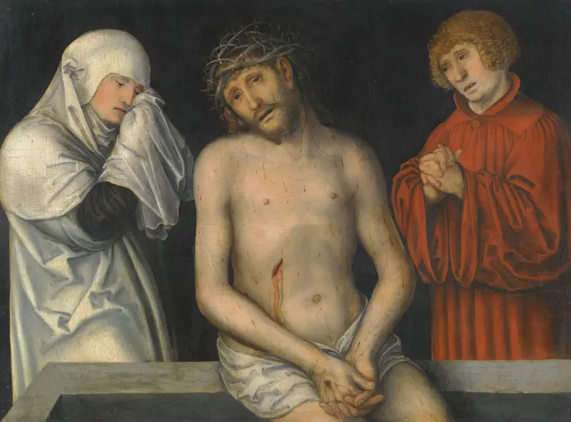 Christ As Man Of Sorrows Together With The Virgin And Saint John av Lucas Cranach the Younger