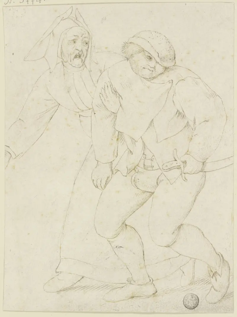 Eine alte Frau führt einen betrunkenen Bauer av Pieter Brueghel The Younger