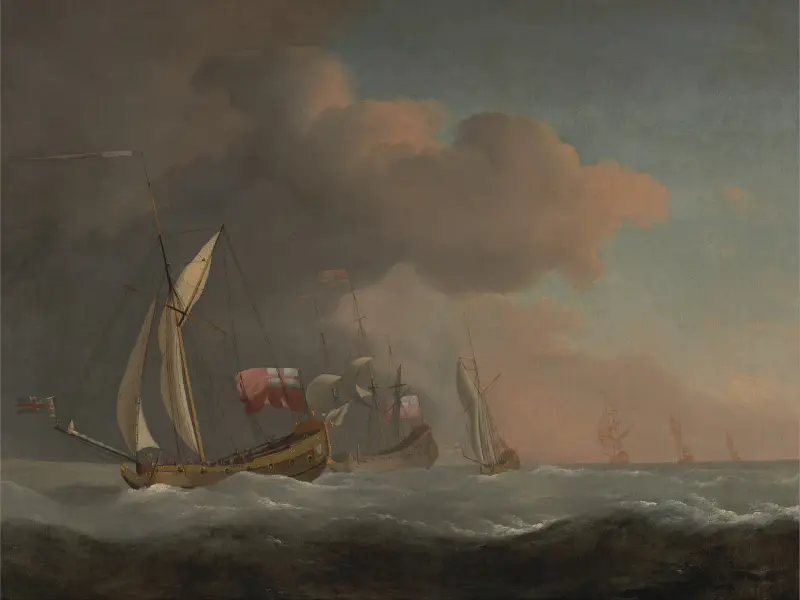 English Royal Yachts at Sea in a Strong Breeze, in Company with a Ship Flying the Royal Standard, Willem van de Velde the Younger