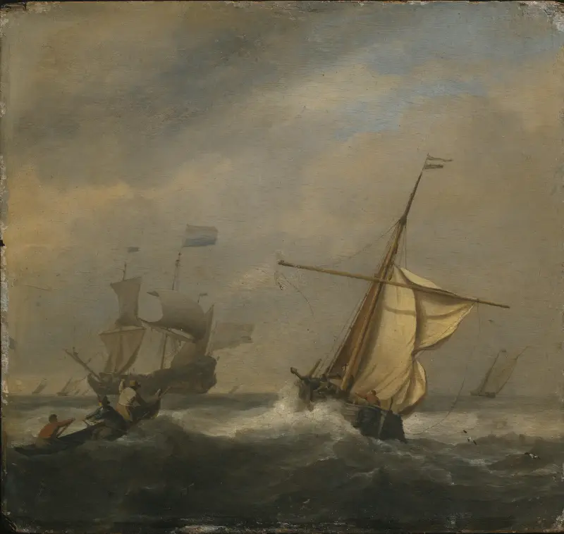 Fiskebåtar i en gatt av Willem van de Velde the Younger