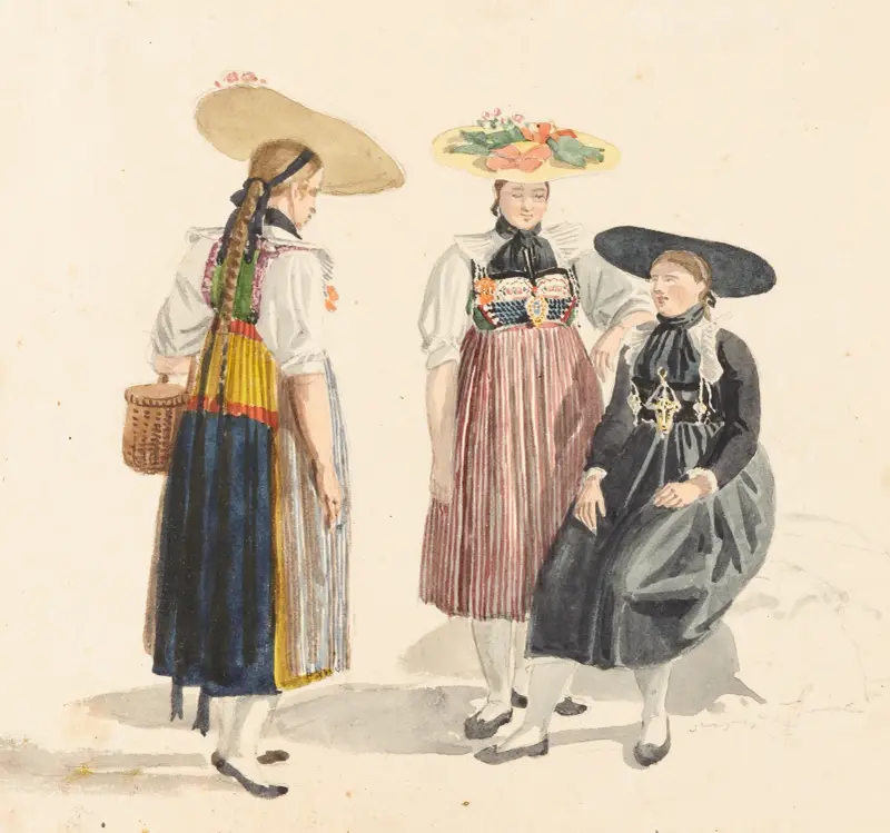 Grupp av tre bondkvinnor från kantonen Zug av Gabriel Lory the Younger