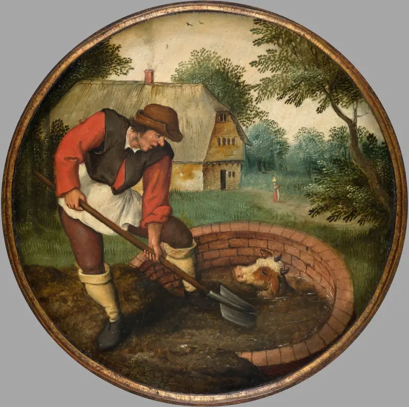 Za późno jest zasypywać studnię, gdy cielę już utonęło, Pieter Brueghel The Younger